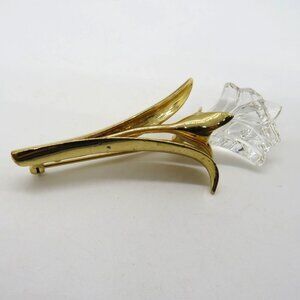 Swarovski Brooch Lily Clear Crystal Gold Tone Flower Floral Design Pin